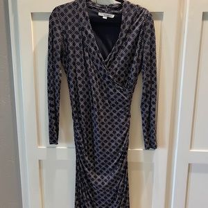 Boden Stretch Faux Wrap Dress, Navy & White Print, Size 8